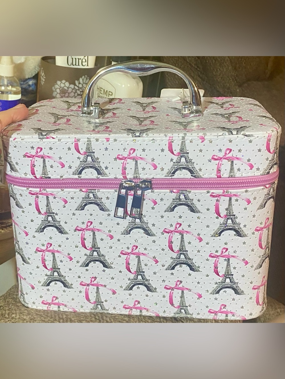 Blush Crush hard-sided cosmetic train case featuring a Parisian theme